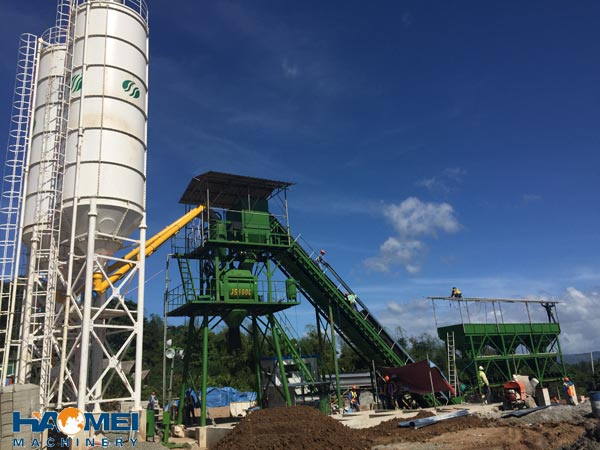 haomei 60m3/h stationary concrete batching plant install in Manila